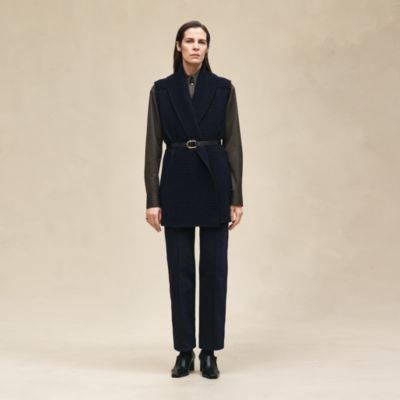 Belted cashmere sleeveless cardigan