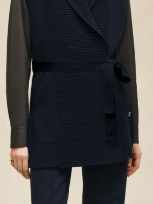 Belted cashmere sleeveless cardigan, View: Worn, worn, view 5 of 7