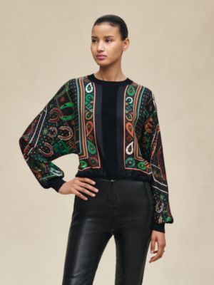 "Porte-Bonheur Bandana" long-sleeve sweater, View: Worn, worn, view 2 of 6