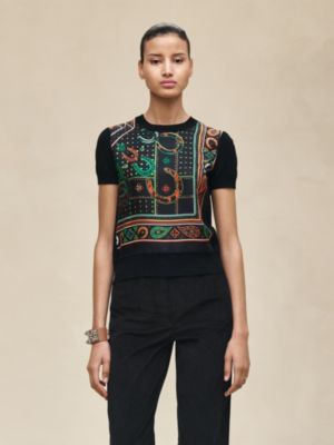 "Porte-Bonheur Bandana" short-sleeve sweater, View: Worn, worn, view 2 of 5