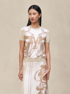 Kurzärmeliger Pullover mit "Brides de Gala Gold"-Print, Ansicht: Getragene Ansicht, worn, Ansicht 2 von 5