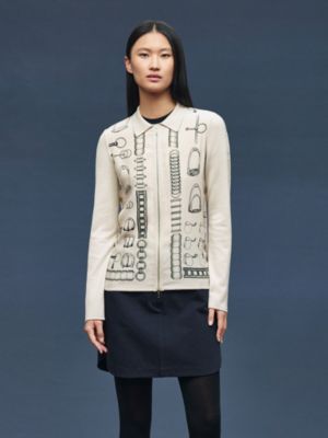 "Cahier du Colporteur" zipped twillaine cardigan, View: Worn, worn, view 2 of 5