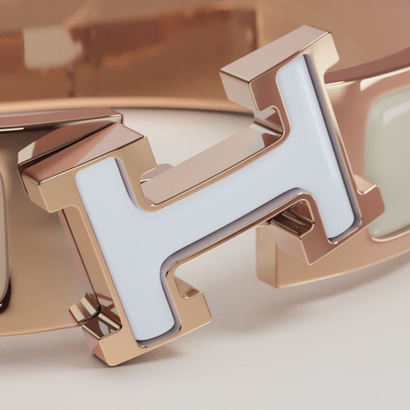 【領収書付】エルメス H エナメル バングル ローズゴールド グレー 17# エナメルブレスレット 《クリックH》 カラーブロック - ベージュ