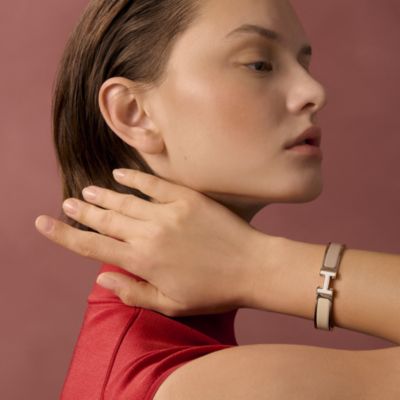 そら様HERMES バングル ブレスレット レザー プスプス レッド シルバー