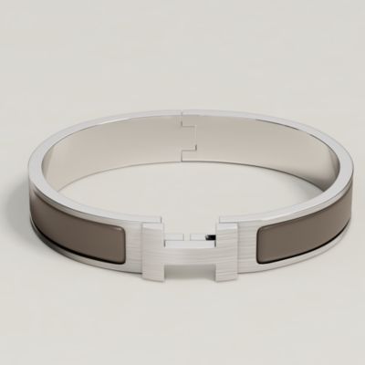 Hermes Clic H Bangle Bracelet Stainless #315250H43B Hermes Click H Bracelet Bangle Silver Plated Enamel Silver x  main image 3