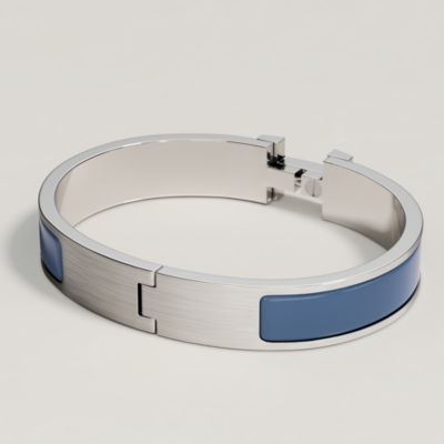 Hermes Clic H Bangle Bracelet Stainless #315250H43B Hermes Click H Bracelet Bangle Silver Plated Enamel Silver x  main image 2