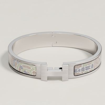 新品未使用HERMES LE BRACELET H ホワイト バングル Hermes Click H Bracelet Bangle Silver Plated Enamel Silver x