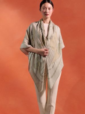 Thalassa Exceptional embroidered shawl 140, View: Worn, worn, view 2 of 5