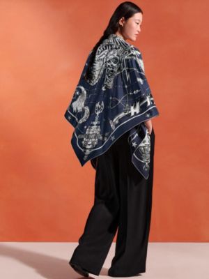 Chorus Stellarum Exceptional embroidered giant scarf, View: Worn, worn, view 2 of 5