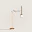 Pantographe reading floor lamp with lampshade, gold