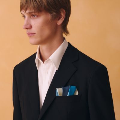 極美品✨エルメス メンズ ポケットチーフネイビーフランス製シルク 