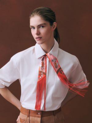 Les Voitures Nouvelles 가죽 프린지 Twilly, 보기: 이미지: 제품 착용 이미지, worn, 2개 중 3번째 보기