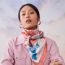 Le Jardin des Peintres Double Face scarf 90, rose saumon/gris bleuté/vert-de-gris, no stock