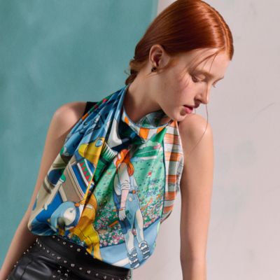 エルメス ツイリー 馬車 イエロー グリーン シルク レディース HERMES  