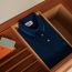 Polo shirt with pocket and striped collar, indigo
