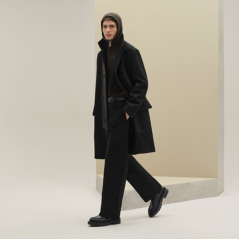 Alexis raincoat with leather detail - Blue - 46 | Hermès Malaysia