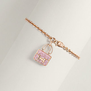 HERMES 18K Rose Gold Pink Sapphire Birkin Amulette Bracelet SH 1254353