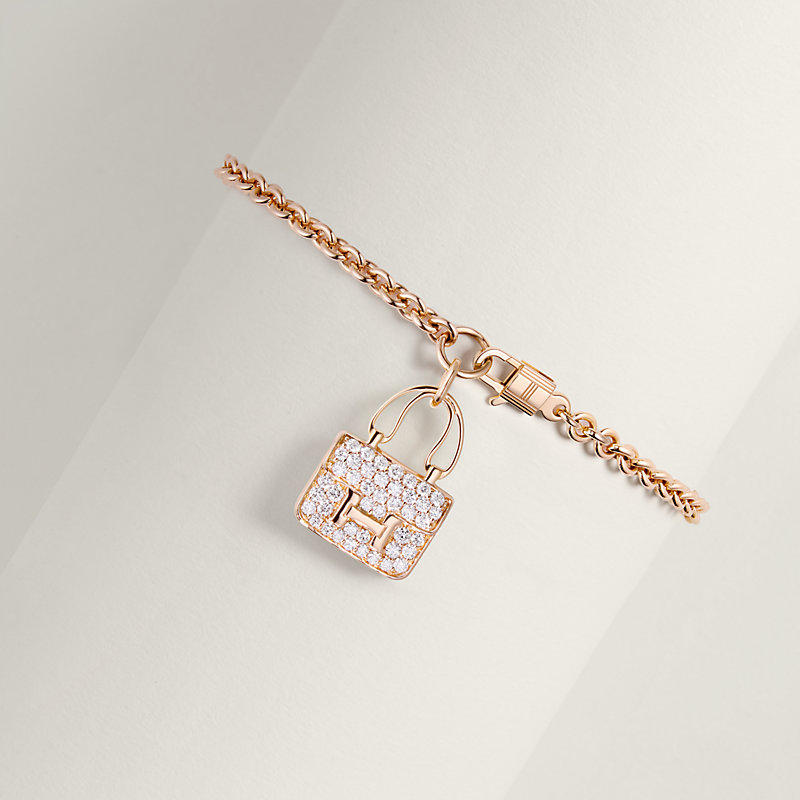 HERMES 18K Rose Gold Diamond Constance Amulette Bracelet ST 901432