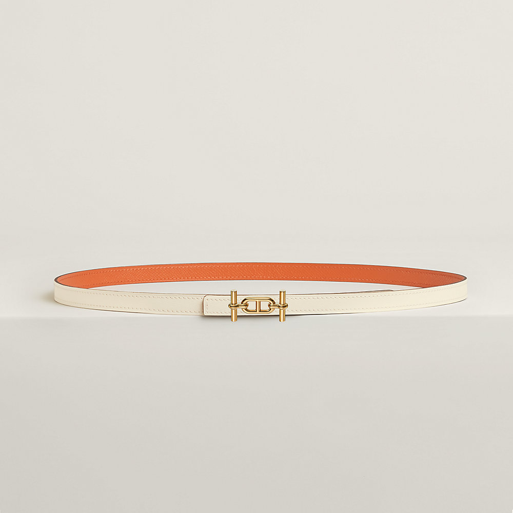 HM ANCRE BUCKLE & REVERSIBLE WHITE AND ORANGE LEATHER STRAP 13MM SILVER HARDWARE main image 0