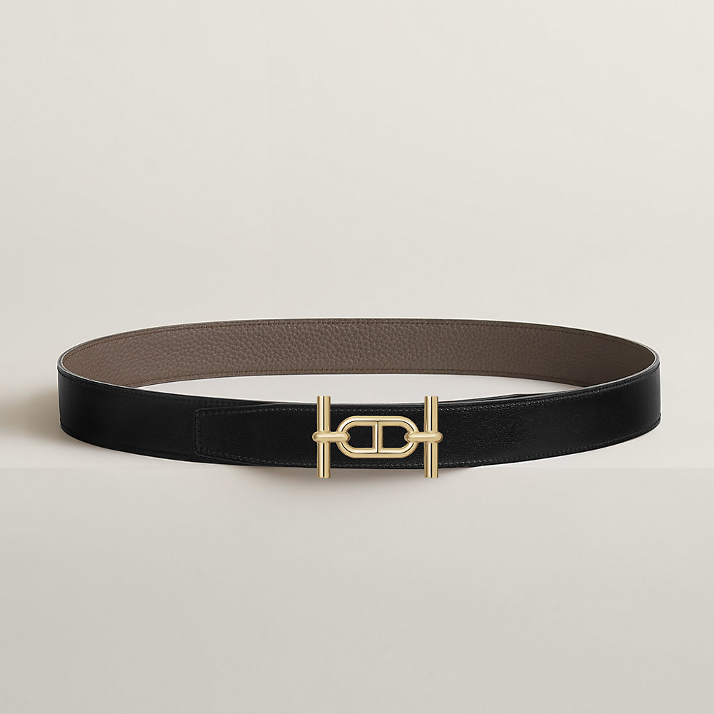 HM ANCRE BUCKLE & REVERSIBLE WHITE AND ORANGE LEATHER STRAP 13MM SILVER HARDWARE