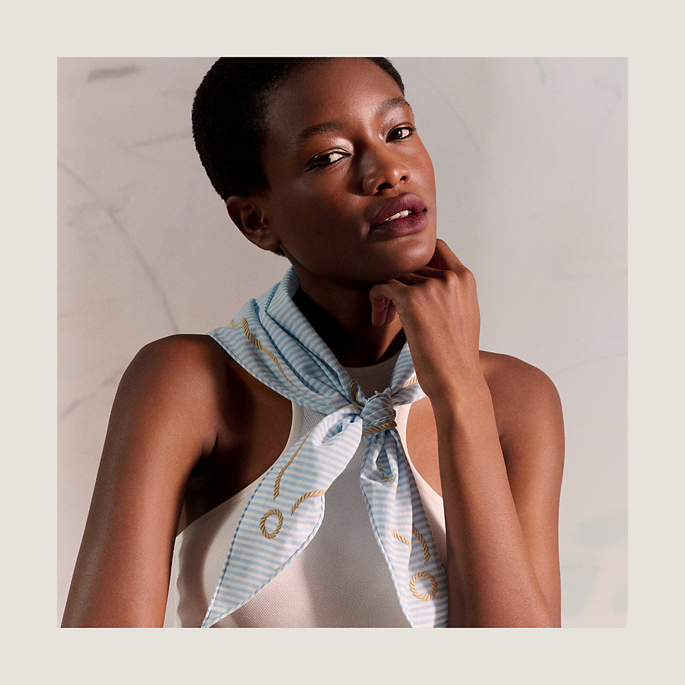 Ancre Marine triangle scarf - Blue | Hermès USA 