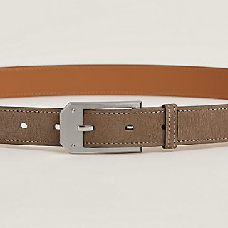 BURBERRY LEATHER BROWN WIDE DOUBLE BUCKLE BELT.
