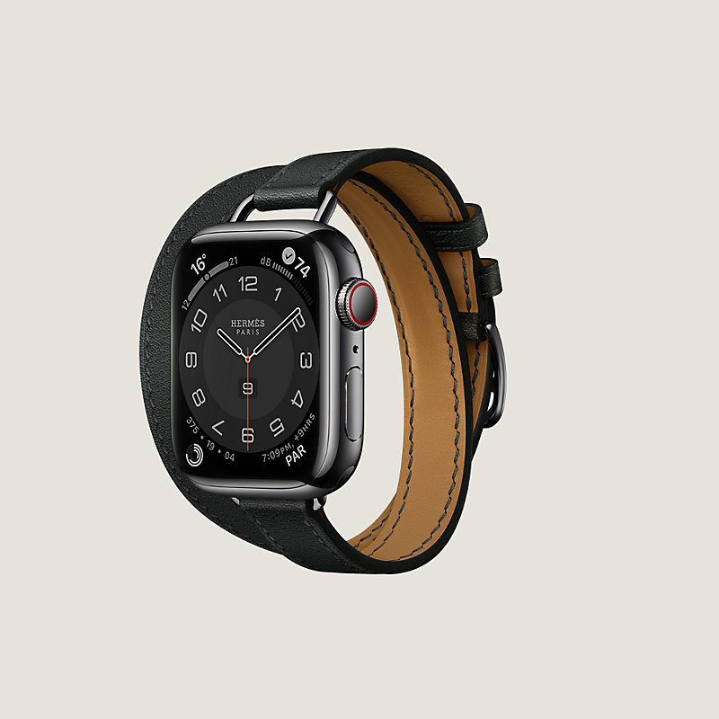 1715 Apple Watch エルメス　ブラック　ドゥブルトゥール　レザー時計
