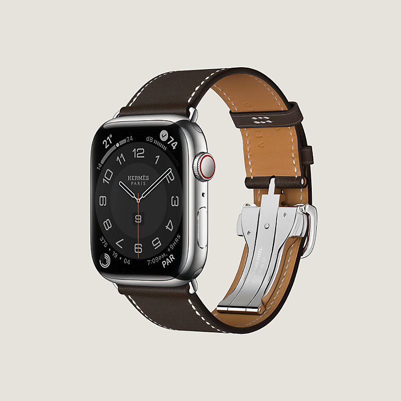 Hermès シンプルトゥール ディプロイアントバックル 44mm エベンヌ Band Apple Watch Hermès Single Tour 46 mm Clou de Selle