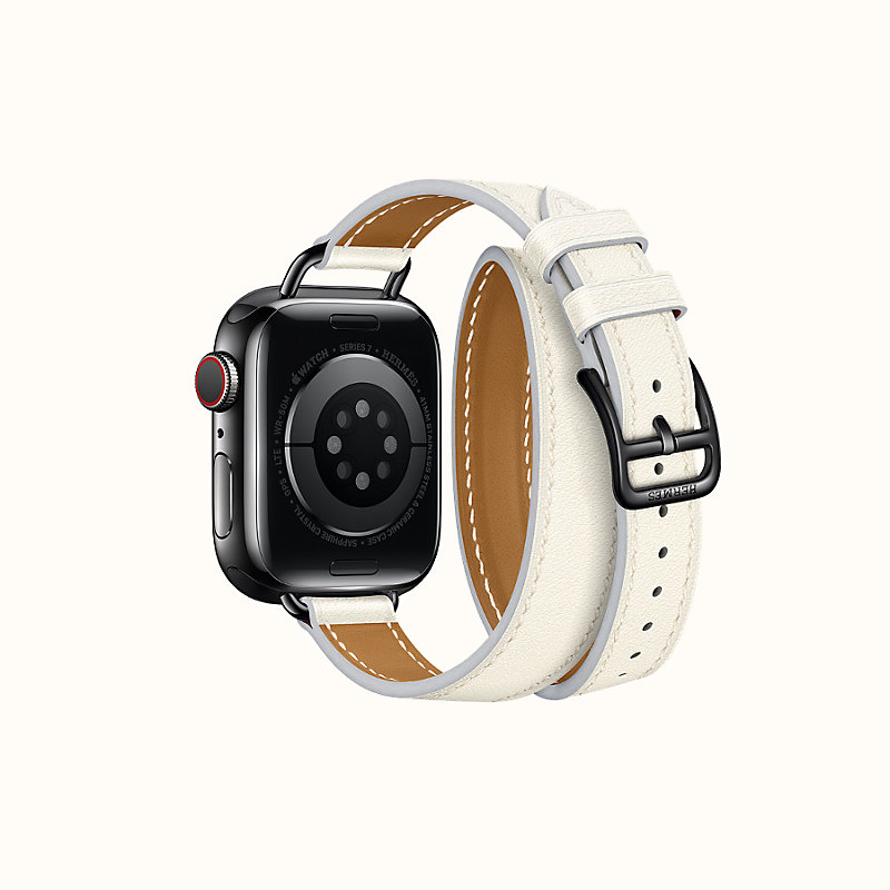 エルメス Apple Watch 7ドゥブルトゥール ブラック 41mm - レザーベルト