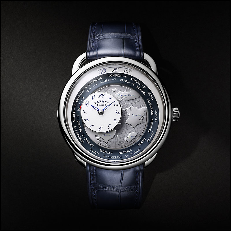 Arceau Le Temps Voyageur watch, 41 mm - Green | Hermès USA
