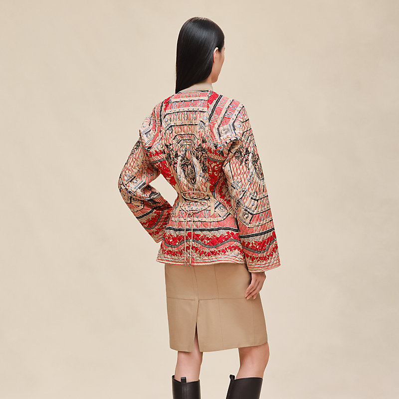"Aux Champs en Fleurs Raye" mixed leather mat equestrian jacket