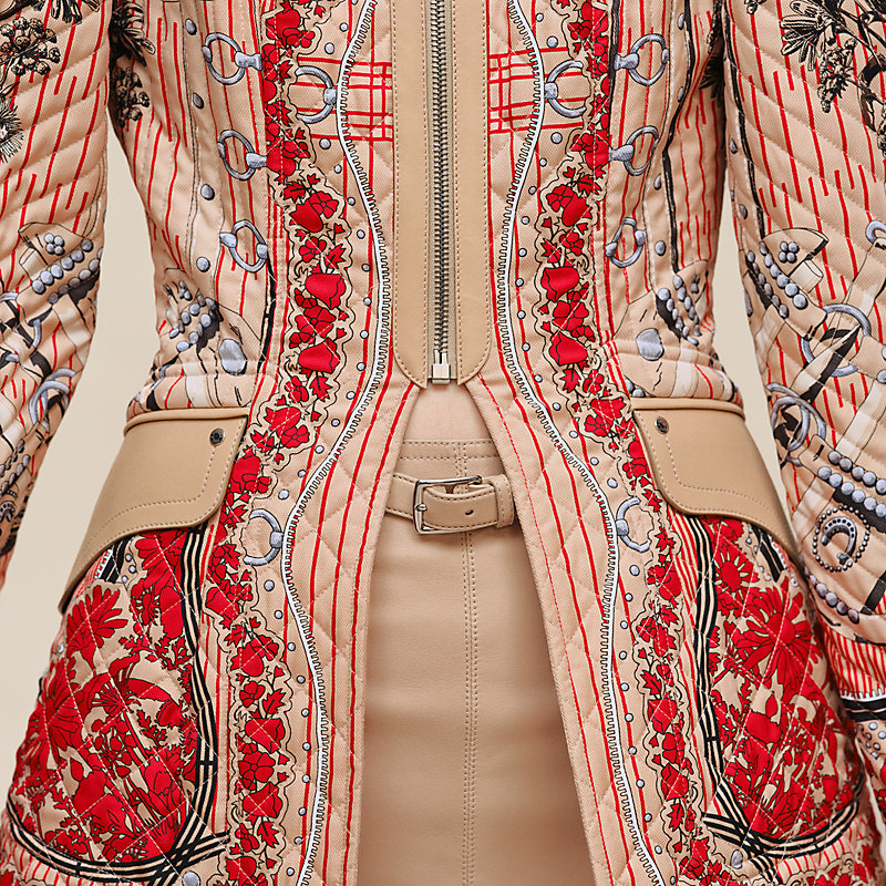 "Aux Champs en Fleurs Raye" mixed leather mat equestrian jacket