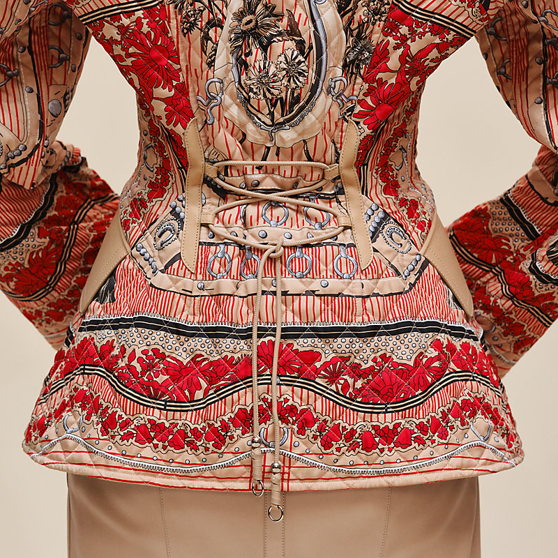 "Aux Champs en Fleurs Raye" mixed leather mat equestrian jacket