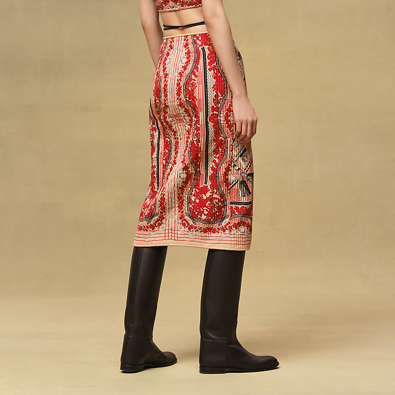 "Aux Champs en Fleurs Raye" quilted pencil skirt
