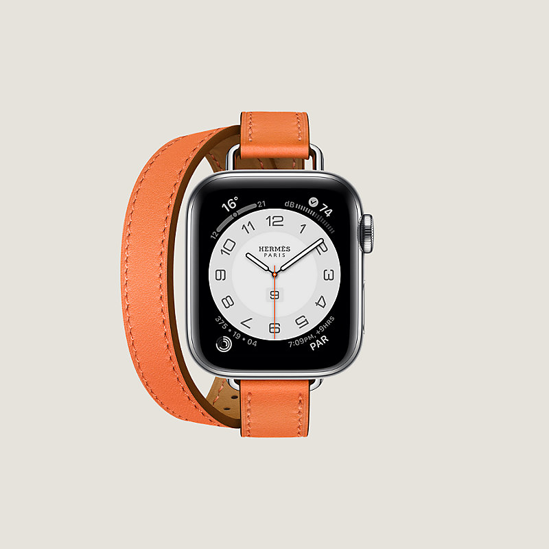 Double Tour Bracelet in Tangerine Orange Napa leather (for Apple watch, All  case sizes and Generations)