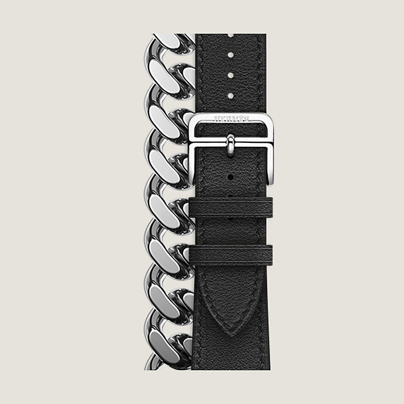 Hermès - Double turn leather watch band - Grained calf (black