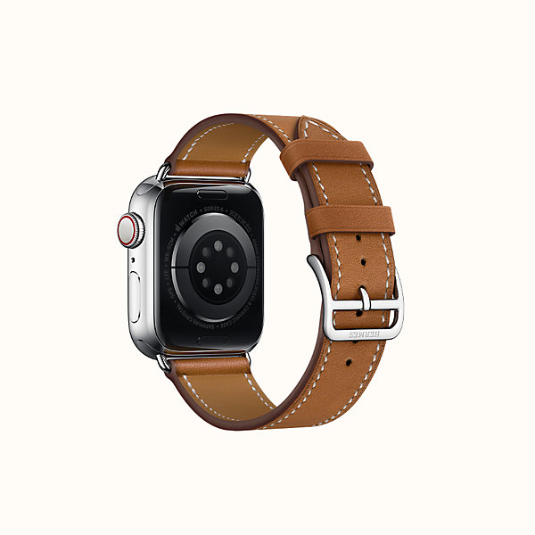 apple watch hermès stainless steel case with fauve barenia leather single tour deployment buckle