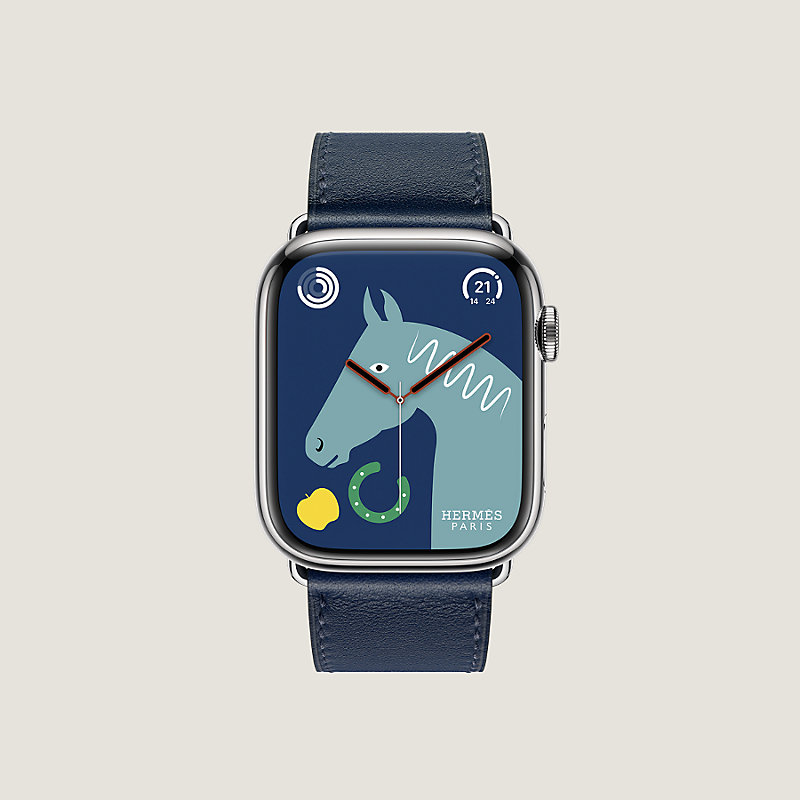 Apple watch hermès stainless steel case on sale with bleu indigo swift leather single tour