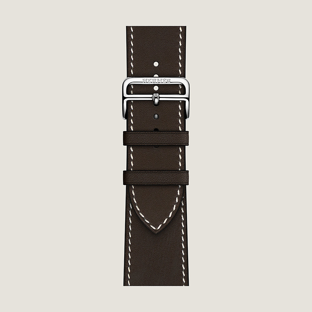 Hermes Ebene Barenia Leather Apple Watch Deployment Watch Strap 42 MM