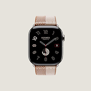 Band Apple Watch Hermès Single Tour 46 mm Toile H Double Jeu