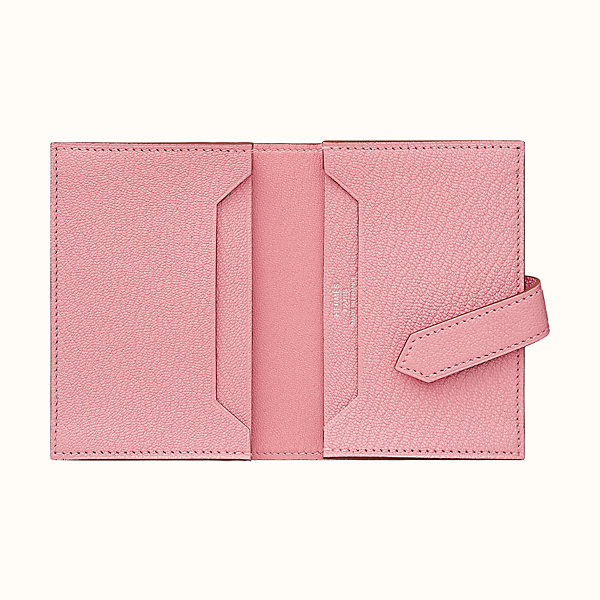 HERMES Calvi Plain Leather Folding Wallet Card Holders