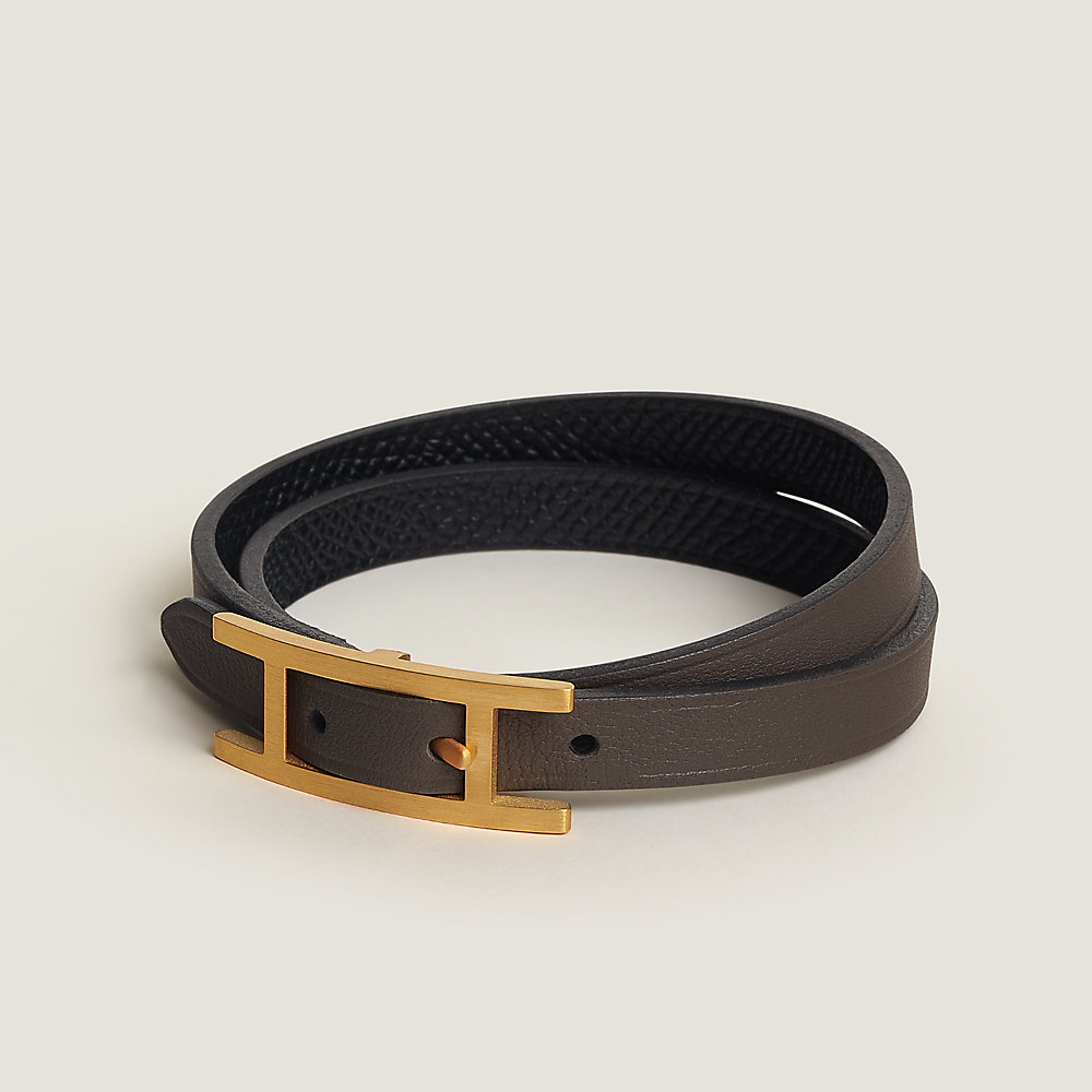 HERMES black Chamonix leather HAPI 3 Wrap Bracelet For Sale at 1stDibs