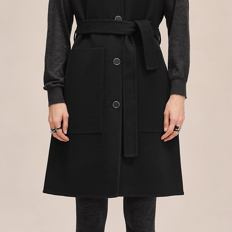 Belted cashmere long vest | Hermès USA