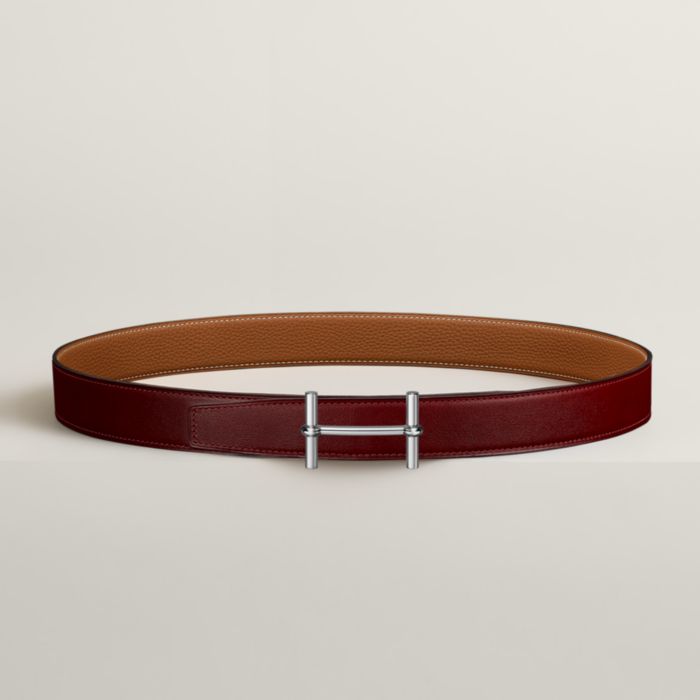 LV Twist Ring Reversible Belt Striped Leather Thin 85