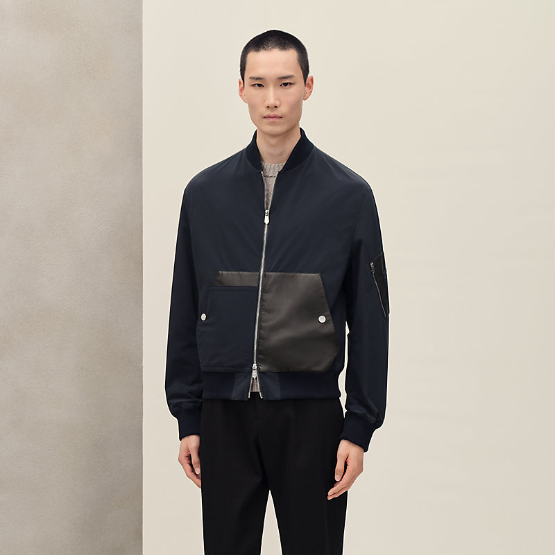 Blouson bord-côte détails cuir