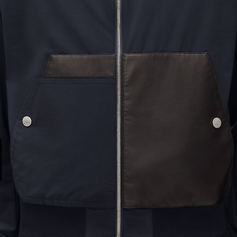 Blouson bord-côte détails cuir