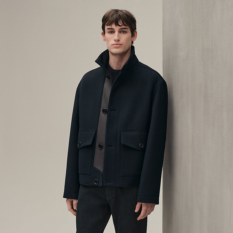 Blouson droit détail cuir - Noir - 58 | Hermès Luxembourg