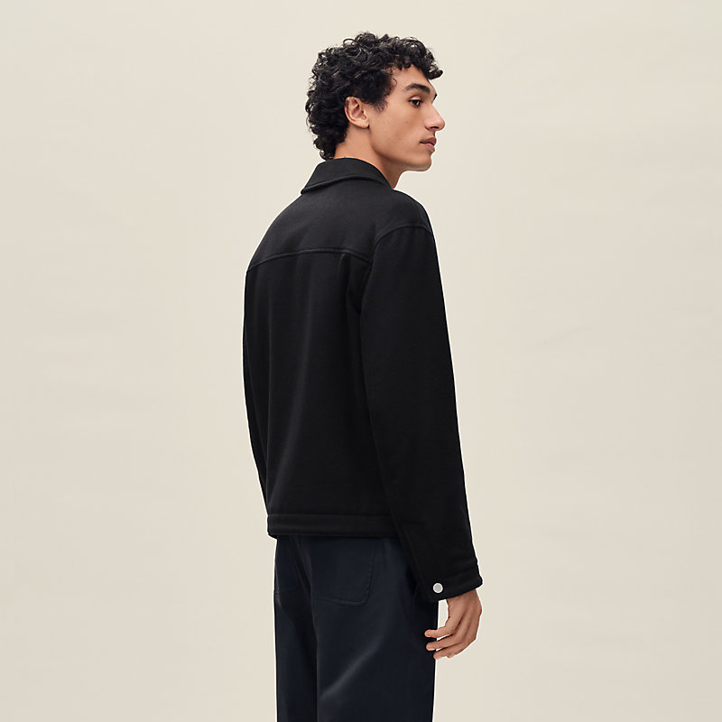 Blouson droit zippé détails cuir