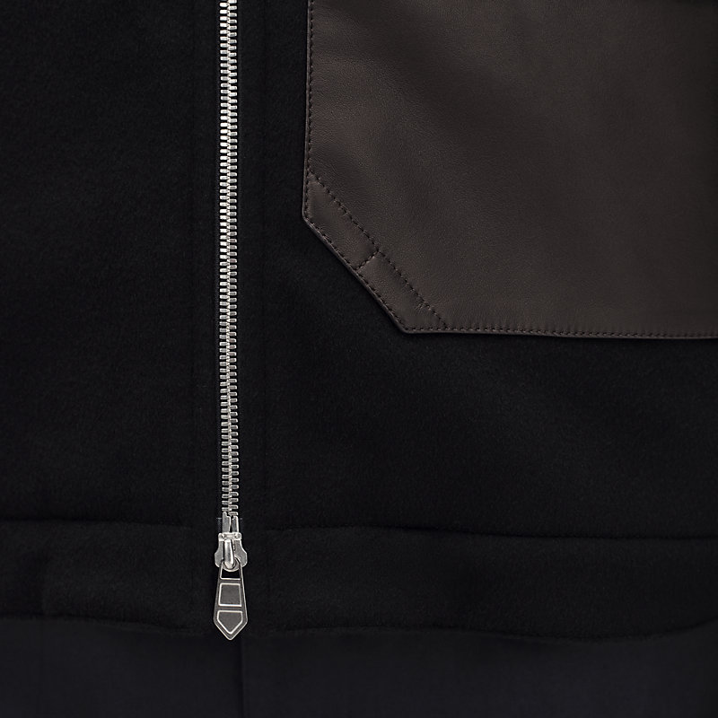 Blouson droit zippé détails cuir
