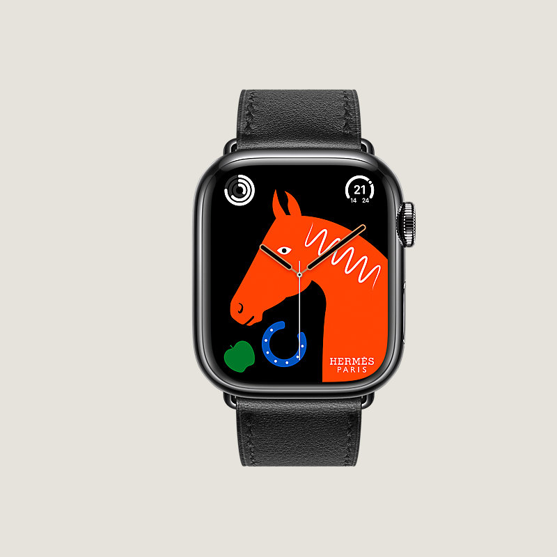 Boîtier Series 8 Noir Sidéral & Bracelet Apple Watch Hermès Simple Tour 41&nbsp;mm